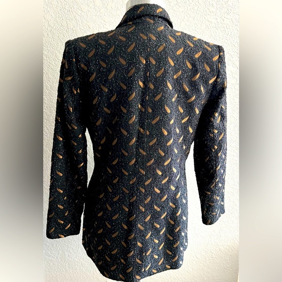 Eva Polini Couture 90’s Womens Blazer textured black and gold feather print Sz 8 - Picture 4 of 7